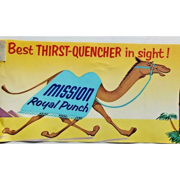 Mission Royal Punch Soda Pop Fountain Window Sign with Camel Old Store Stock - Picture 3 of 3